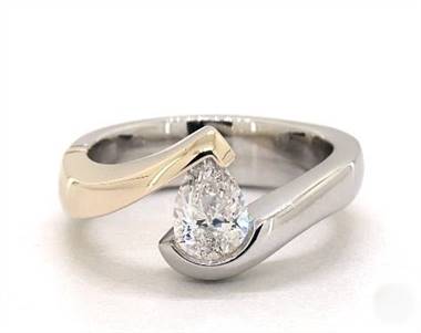 Two-Tone Pear Tension Engagement Ring in 14K White Gold/yellow Gold 4mm Width Band (Setting Price)