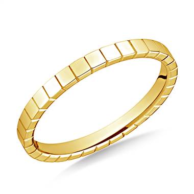 Unique 2mm High Polished Carved Design Band in 14K Yellow Gold