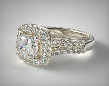 Verragio Classic-V-913-CU7, Split Pave Cushion Halo Designer Ring in 4mm Platinum (Setting Price)