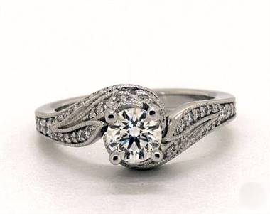 Vintage Bypass Nature Inspired Engagement Ring in 14K White Gold 2.00mm Width Band (Setting Price)