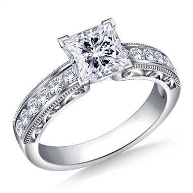 Vintage Channel Set Round Diamond Engagement Ring in 14K White Gold (1/3 cttw.)