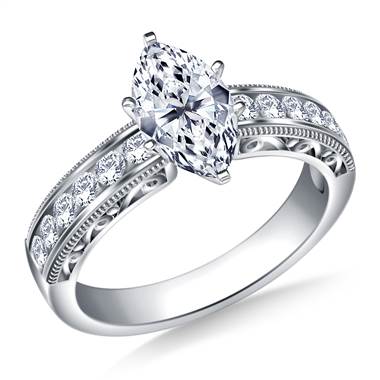 Vintage Channel Set Round Diamond Engagement Ring in 18K White Gold (1/3 cttw.)