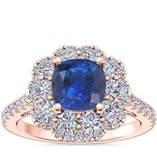 Vintage Diamond Halo Engagement Ring with Cushion Sapphire in 14k Rose Gold (6mm) | Blue Nile