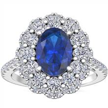 Vintage Diamond Halo Engagement Ring with Oval Sapphire in 14k White Gold (7x5mm) | Blue Nile