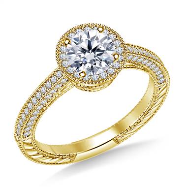 Vintage Halo Round Diamond Engagement Ring in 14K Yellow Gold
