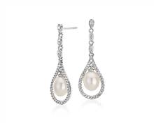 Vintage-Inspired Freshwater Cultured Pearl and White Topaz Drop Earrings In Sterling Silver (6-7mm) | Blue Nile