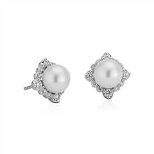 Vintage-Inspired Freshwater Cultured Pearl Diamond Halo Earrings in 14k White Gold (7-7.5mm) | Blue Nile
