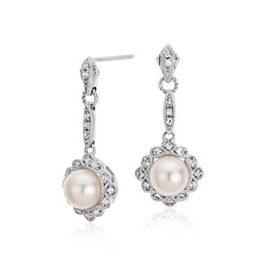 Vintage-Inspired Freshwater Cultured Pearl Drop Earrings in Sterling Silver (6mm)