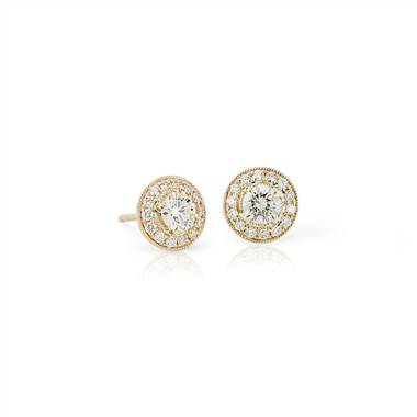 Vintage-Inspired Halo Diamond Stud Earrings in 14k Yellow Gold (3/4 ct. tw.)