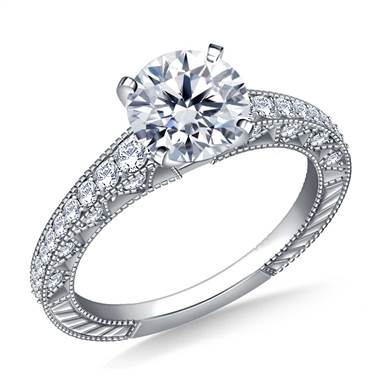 Vintage Milgrain Diamond Engagement Ring in 18K White Gold (1/2 cttw.)