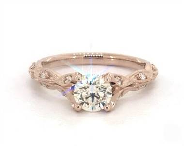 Vintage Milgrain Navette Diamond Pave Engagement Ring in 14K Rose Gold 4mm Width Band (Setting Price)
