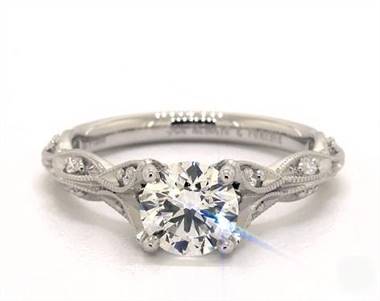 Vintage Milgrain Navette Diamond Pave Engagement Ring in 18K White Gold 4mm Width Band (Setting Price)