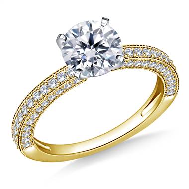 Vintage Pave Set Diamond Engagement Ring in 18K Yellow Gold (5/8 cttw)