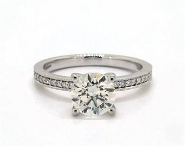 Vintage-Style Milgrain Pave Engagement Ring in 2.1mm 14K White Gold (Setting Price)