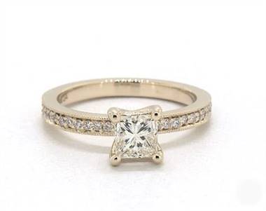 Vintage-Style Milgrain Pave Engagement Ring in 2.1mm 14K Yellow Gold (Setting Price)