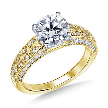 Vintage Style Pave Set Diamond Engagement Ring in 14K Yellow Gold (5/8 cttw.)