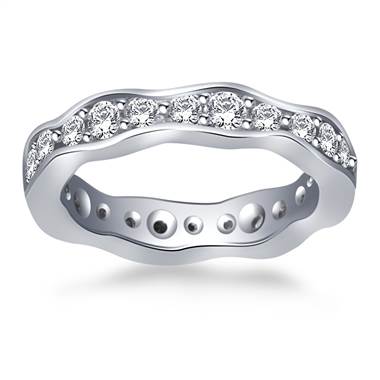 Wave Design Round Diamond Eternity Ring in 18K White Gold (0.88 - 0.99 cttw.)