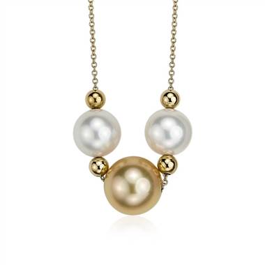 "White and Golden South Sea Pearl Necklace in 14K Yellow Gold (9.0-11.5mm)"