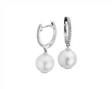 White South Sea Pearl Earrings With Diamond Hoops In 18k White Gold (8-9mm) | Blue Nile