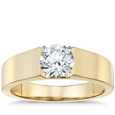 Wide Band Solitaire Engagement Ring in 18k Yellow Gold (5mm)