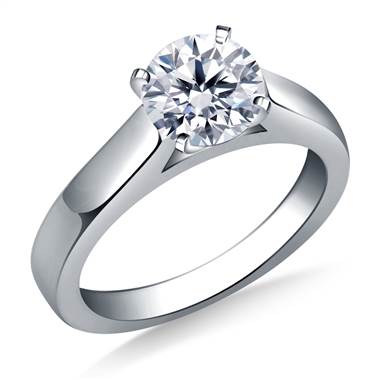 Wide Cathedral Solitaire Engagement Ring with Contoured Profile in 14K White Gold (3.2 mm)