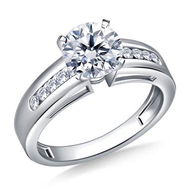 Wide Channel Set Round Diamond Engagement Ring in 18K White Gold (1/5 cttw.)
