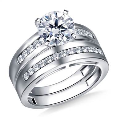 Wide Channel Set Round Diamond Ring with Matching Band in 14K White Gold (1/2 cttw.)