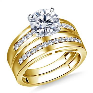 Wide Channel Set Round Diamond Ring with Matching Band in 14K Yellow Gold (1/2 cttw.)