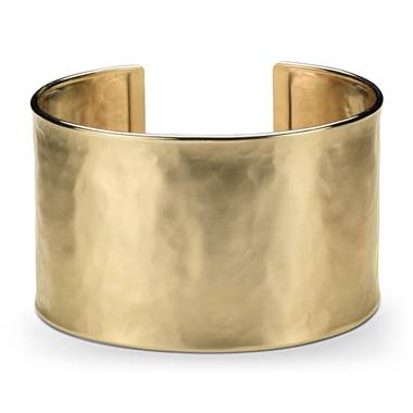 "Wide Hammered Cuff Bracelet in 14k Italian Yellow Gold"