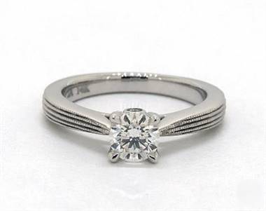 Wide Milgrain Yet Modern Solitaire Engagement Ring in 14K White Gold 3.00mm Width Band (Setting Price)