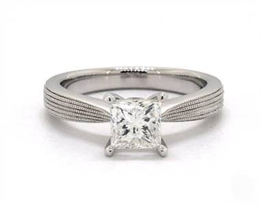 Wide Milgrain Yet Modern Solitaire Engagement Ring in 18K White Gold 3.00mm Width Band (Setting Price)