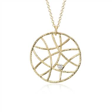 Woven Diamond Circle Pendant in 14k Yellow Gold