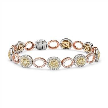 Yellow and White Diamond Oval Halo Bracelet in 18k White, Rose and Yellow Gold (5.46 ct. tw.)