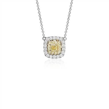 "Yellow Diamond Cushion Necklace in 18k White and Yellow Gold (5/8 ct. tw.)"