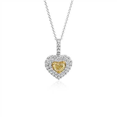 "Yellow Diamond Heart Pendant in 18k White Gold (0.91 ct. tw.)"