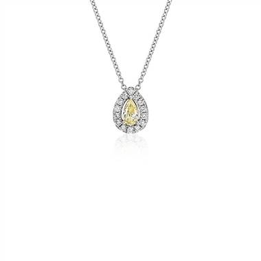 "Yellow Diamond Pear-Cut Halo Pendant in 18k White and Yellow Gold (1/3 ct. tw.)"