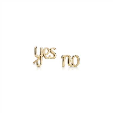 "Yes/No Mismatched Stud Earrings in 14k Yellow Gold "