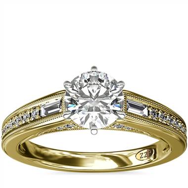 ZAC Zac Posen Art Deco Baguette and Round Diamond Engagement Ring with Milgrain Detail in 14k Yellow Gold (1/4 ct. tw.)