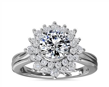 Zac Zac Posen Double Sunburst Diamond Halo Engagement Ring In 14k White Gold 5 8 ct. tw. Blue Nile 71652