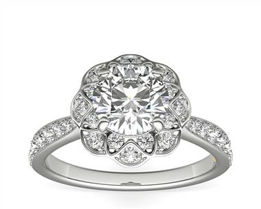 Zac Zac Posen Scalloped FLoral Halo Diamond Engagement Ring In 14k White Gold (3/8 ct. tw.)
