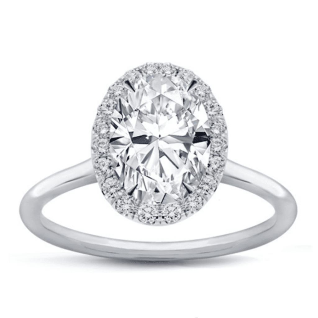 Platinum Plain Band Oval Halo Engagement Ring Setting at Adiamor