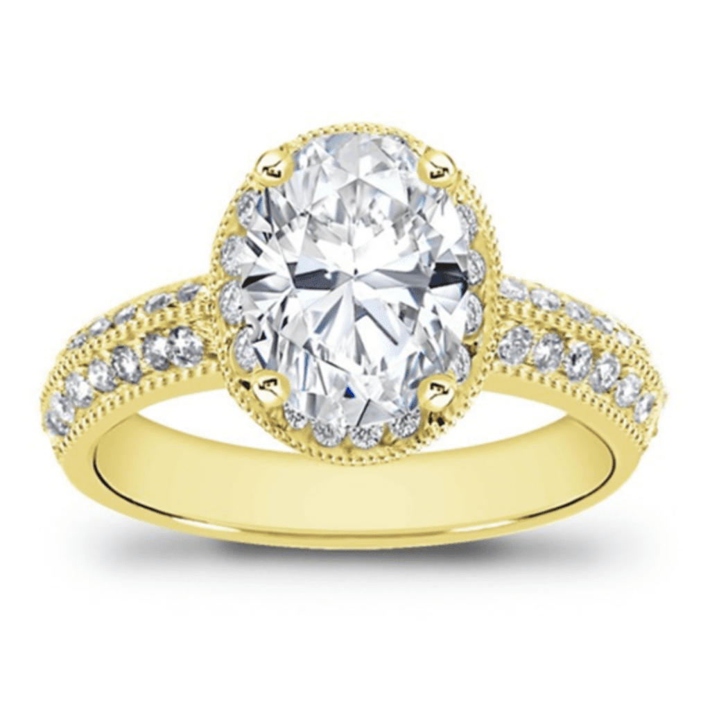 14K Yellow Gold Pavé Setting for Oval Diamond at Adiamor