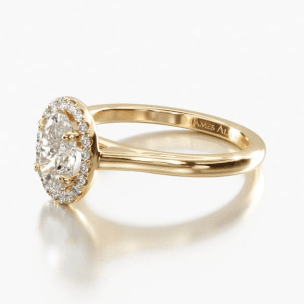18K Yellow Gold Pavé Halo Diamond Engagement Ring (Oval Center) at James Allen