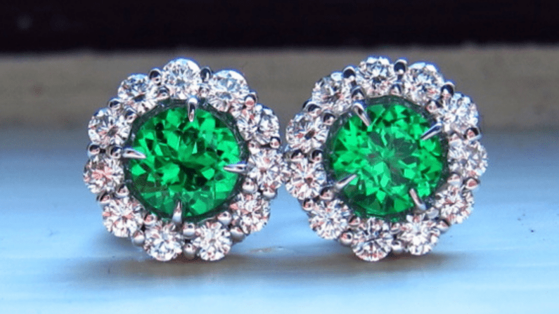 Emerald and Diamond Stud Earrings.