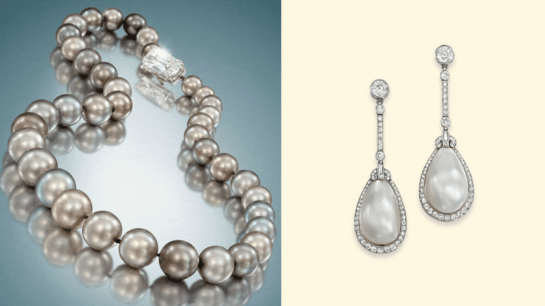 Natural Pearl Necklace and Natural Pearl Drop-Earrings.