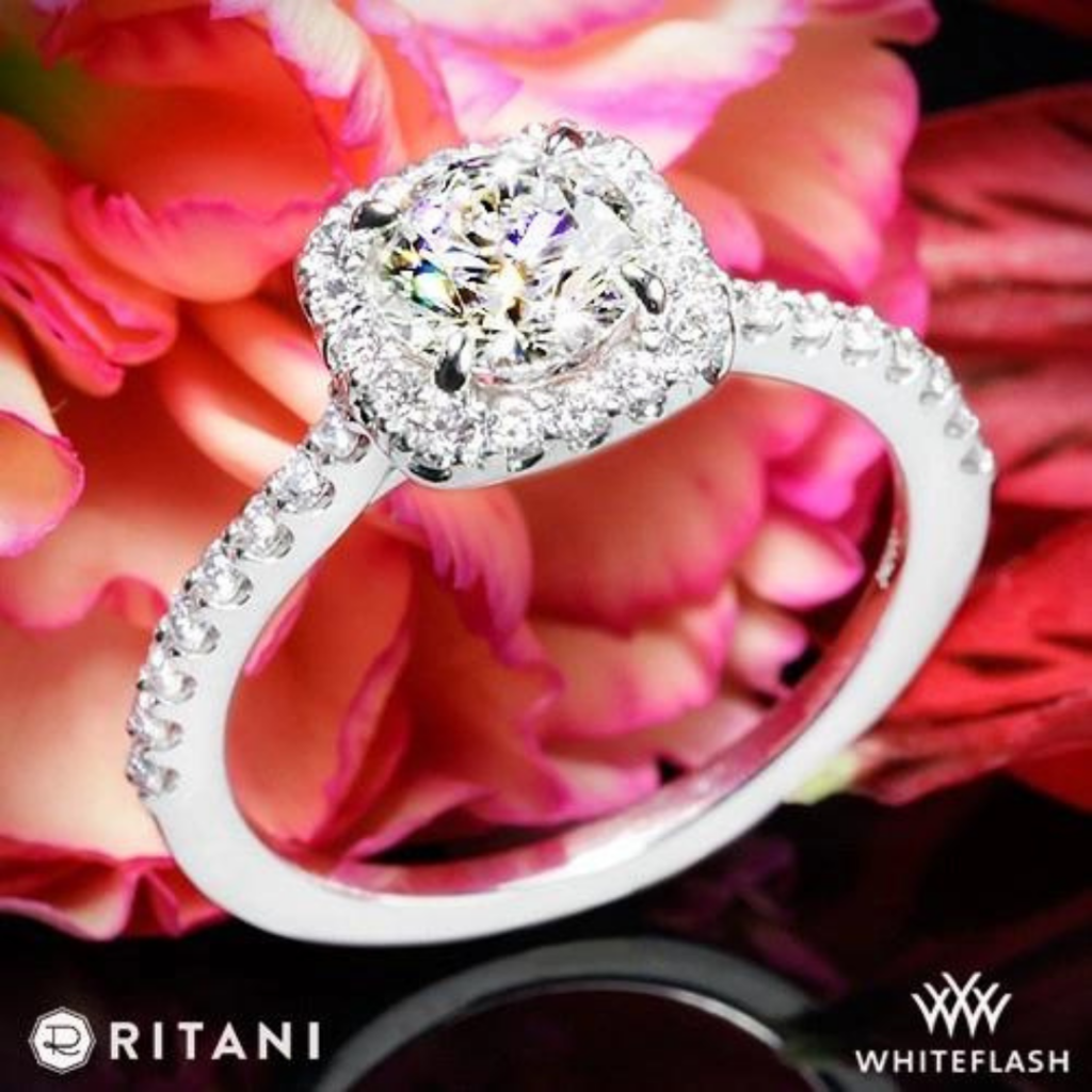 14k White Gold Ritani 1RZ1321 French-Set Halo Diamond Engagement Ring