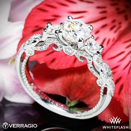 18k White Gold Verragio INS-7074R Braided 3 Stone Engagement Ring