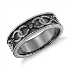 Colin Cowie black diamond infinity wedding ring set in platinum and black rhodium at Blue Nile 