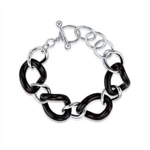 Genuine onyx link bracelet with toggle clasp set in sterling silver at B2C Jewels 