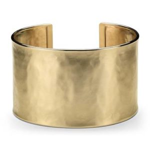 Wide hammered cuff bracelet set in 14K yellow gold at Blue Nile 